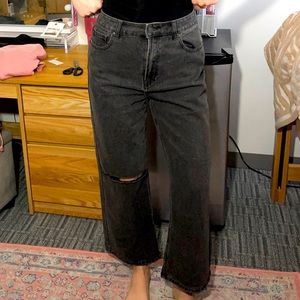 Glassons Wide Leg Distressed Black Jeans with Ripped Knee - Size 8